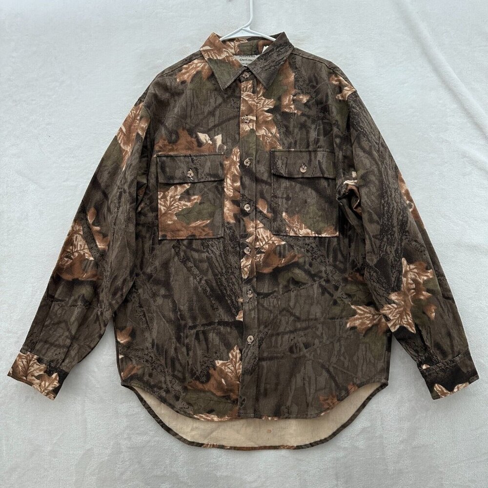 American Outfitter Shirt Men L Brown Realtree Flannel Heavyweight Outdoor Hiking